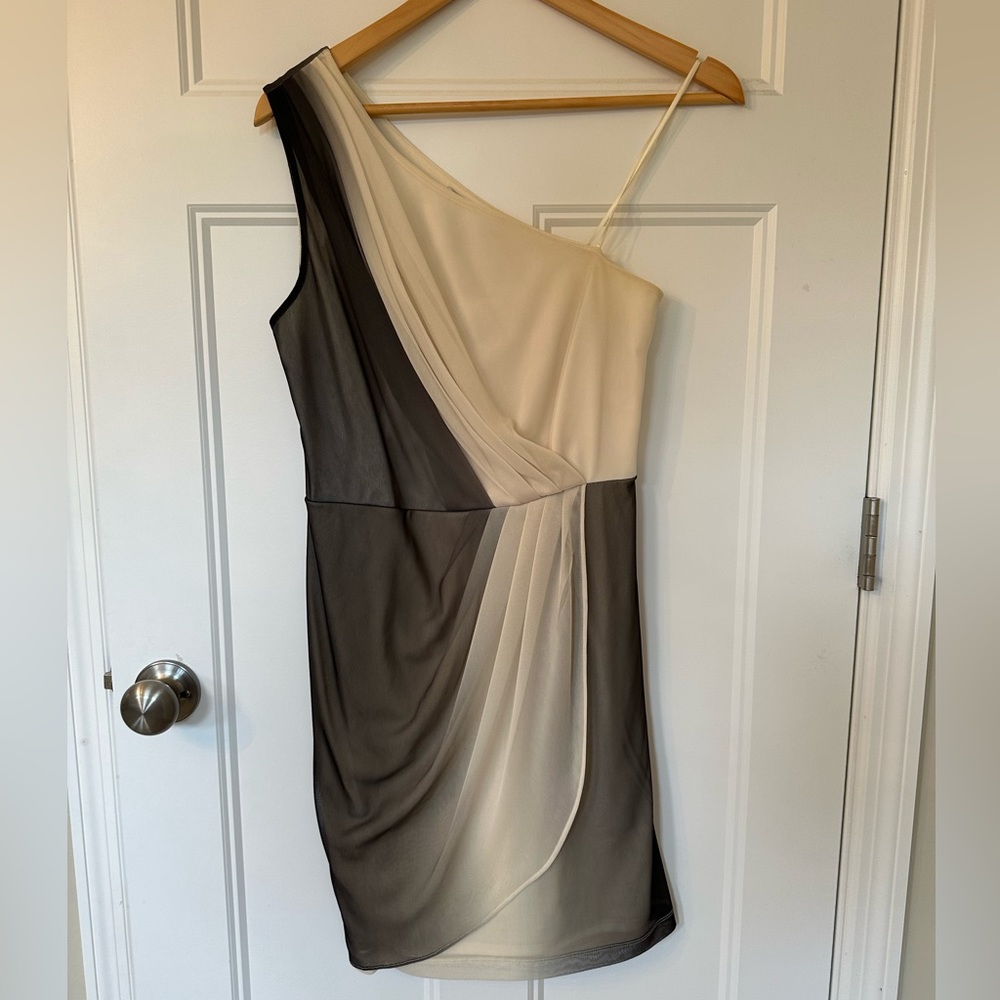 NEW MAX AND CLEO BLACK/ECRU ONE SHOULDER COCKTAIL DRESS SIZE 6